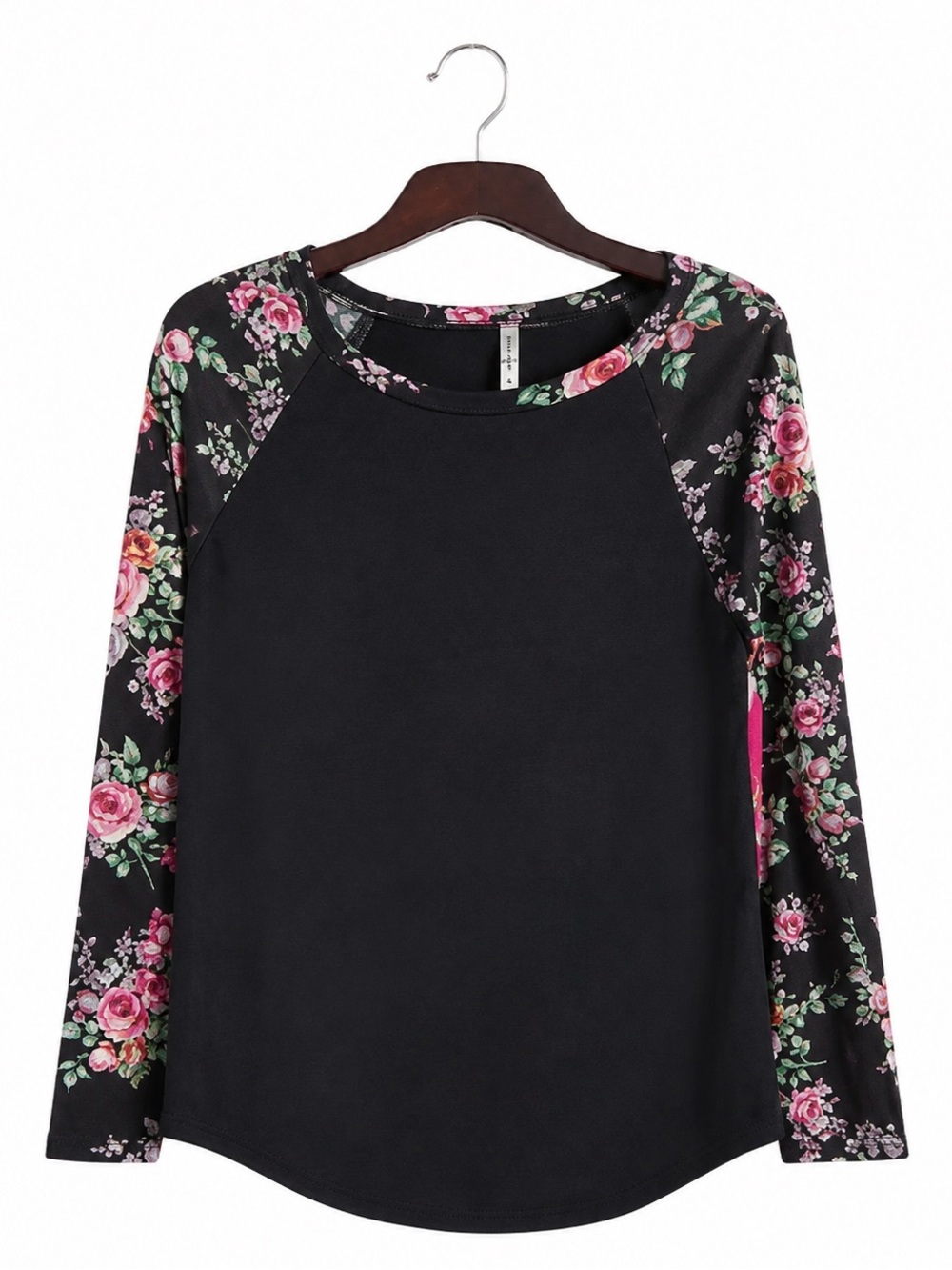 Goo Yoo Black Tunic Top Floral Sleeves Women’s Medium Long Sleeve Tee